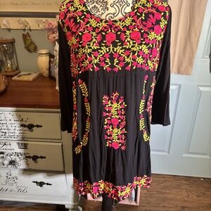 Radhe Embroidered Made In India Tunic Or Dress Sz Medium. Pink Floral Boho.